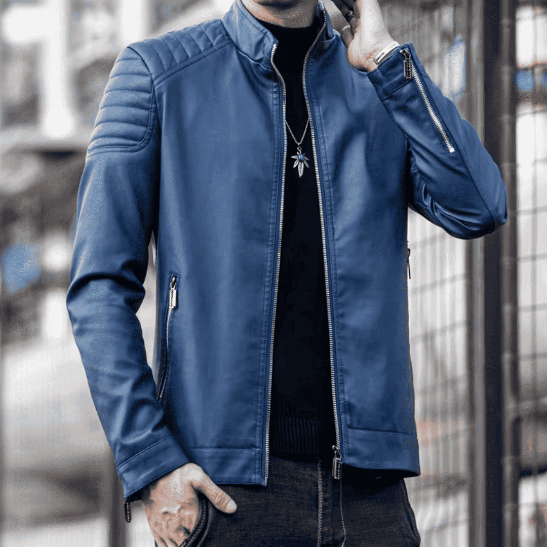 Jaqueta Masculina de Couro Estilo Motoqueiro