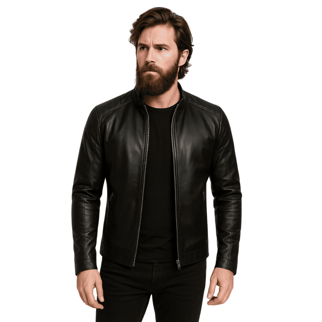 Jaqueta Masculina de Couro Estilo Motoqueiro
