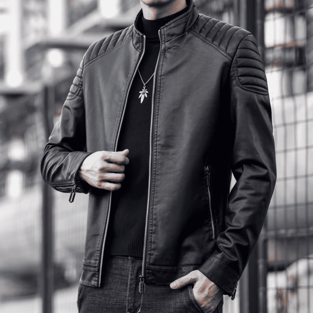 Jaqueta Masculina de Couro Estilo Motoqueiro