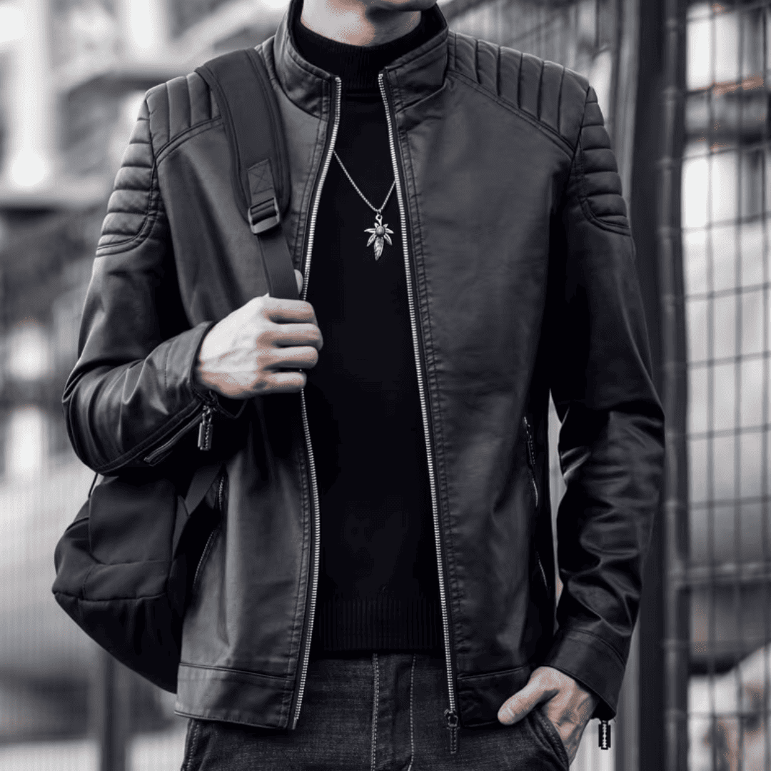 Jaqueta Masculina de Couro Estilo Motoqueiro