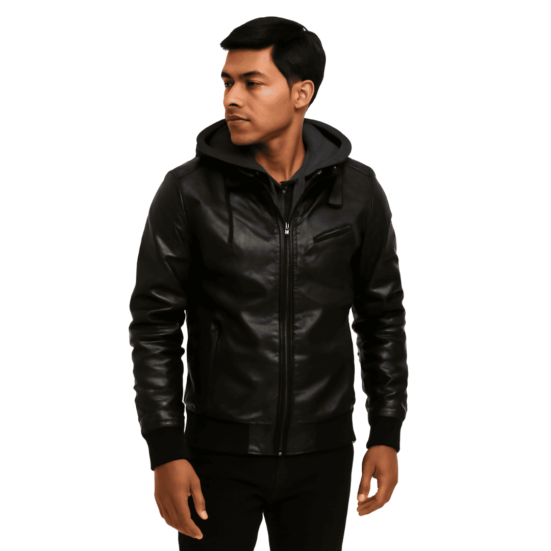 Jaqueta de Couro Masculina Premium com Capuz Removível