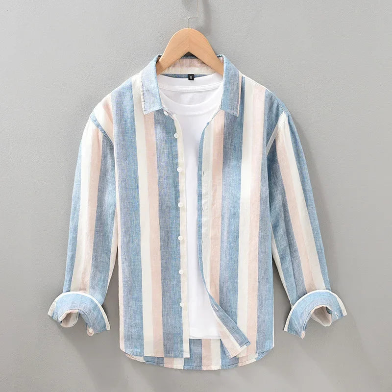 Camisa de Linho Masculina Listrada