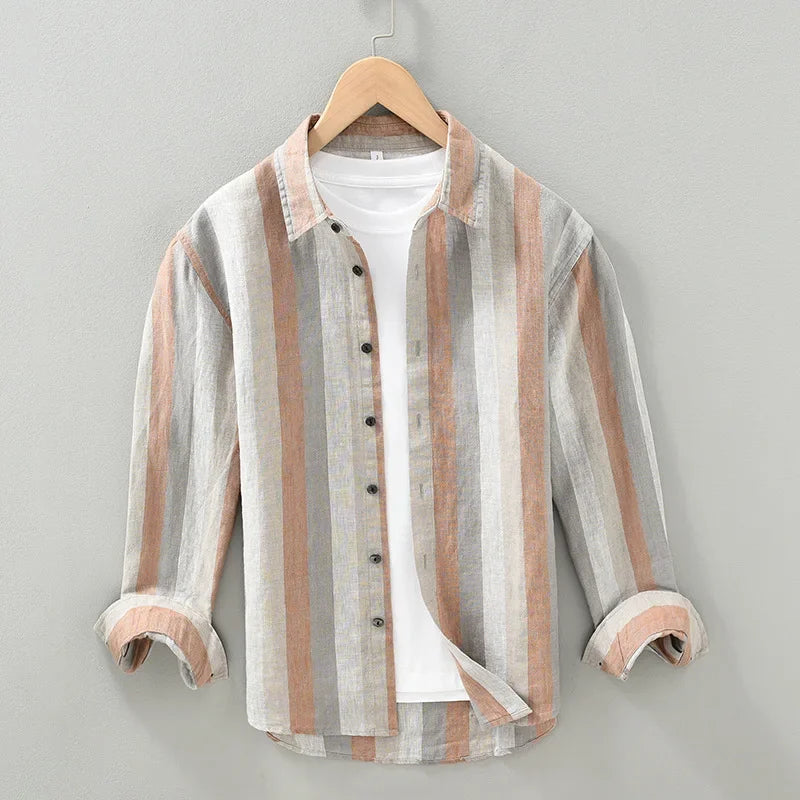 Camisa de Linho Masculina Listrada