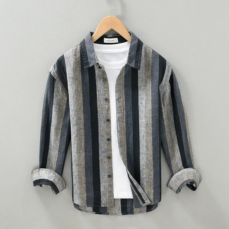 Camisa de Linho Masculina Listrada